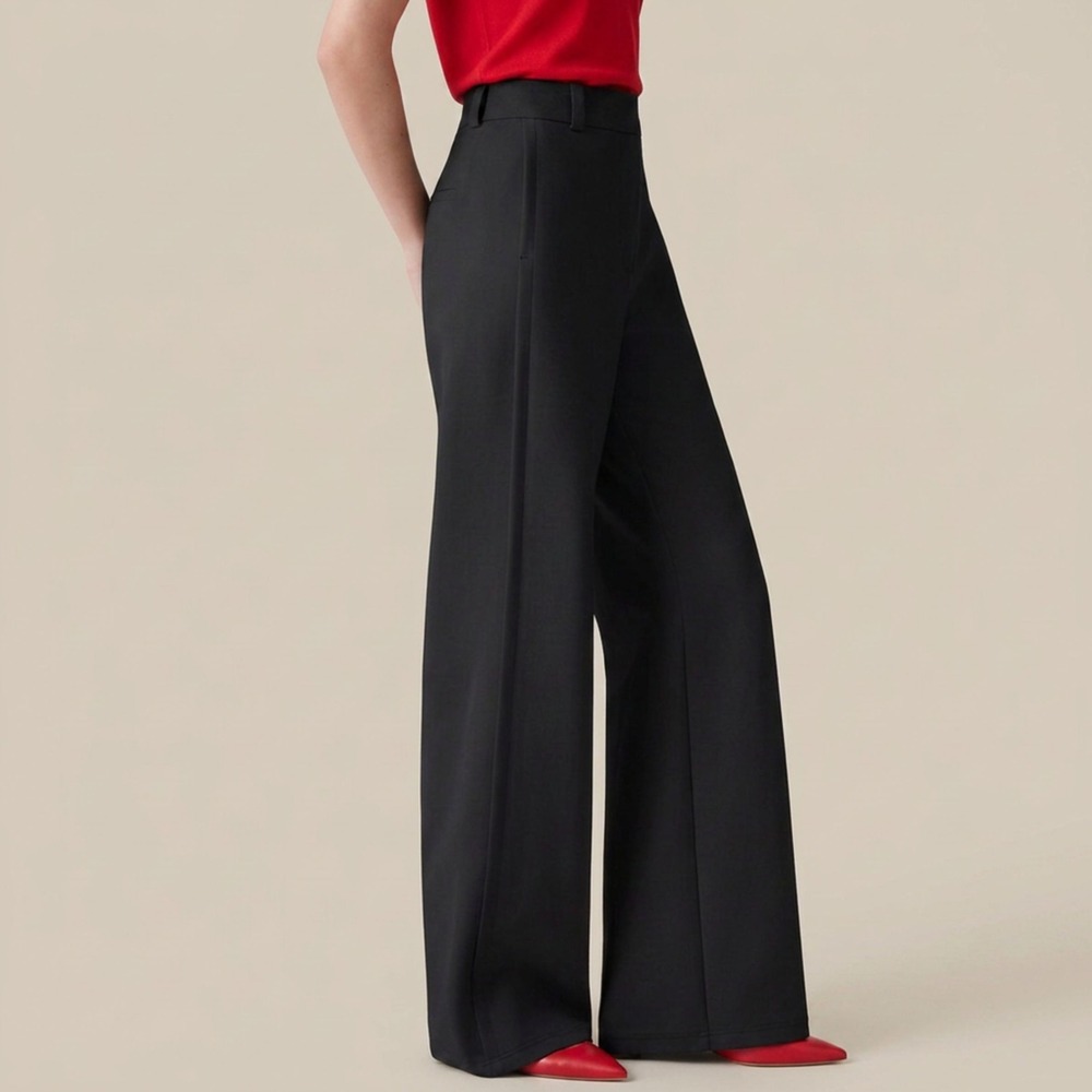 OGL Move Stretchy Mid Rise Fly-Front Black Wide Leg Trousers Pants Size S/P 2632